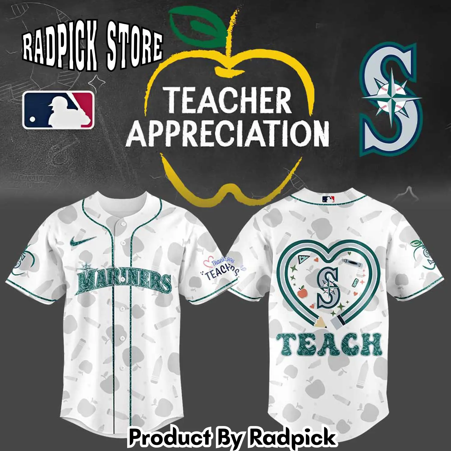 Radpick seattle mariners teacher appreciation v2 baseball jersey rp12791